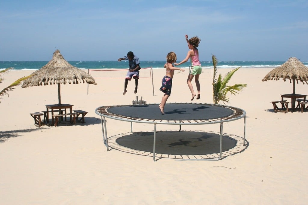 trampoline with happy childrens
