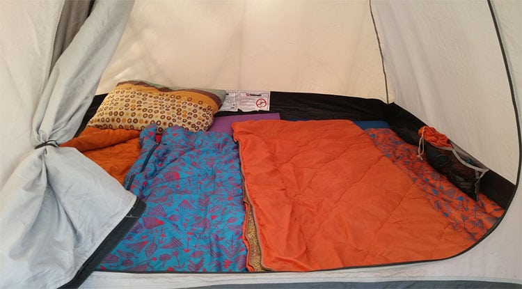 Sleeping bag inside the tent